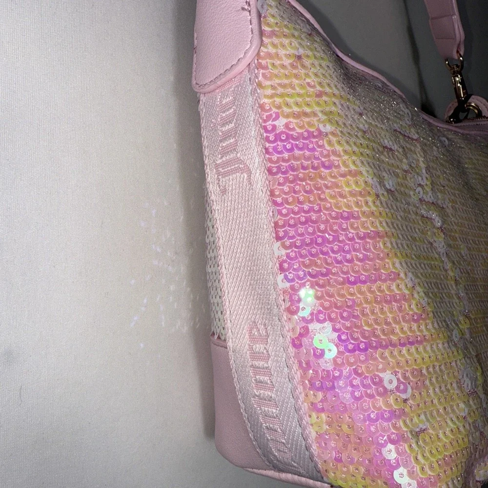 NWT Juicy Couture Women's Blank Canvas Hobo Handbag Light Pink‎ Sequins